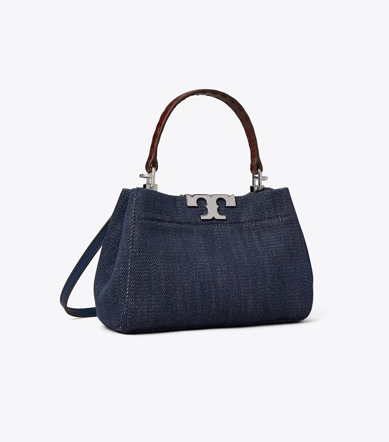 Tory Burch diseñador bolsos bandolera Mini Satchel de mezquilla Eleanor en Midnight ángulo