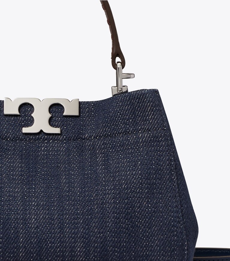 Tory Burch diseñador bolsos bandolera Mini Satchel de mezquilla Eleanor en Midnight detalle