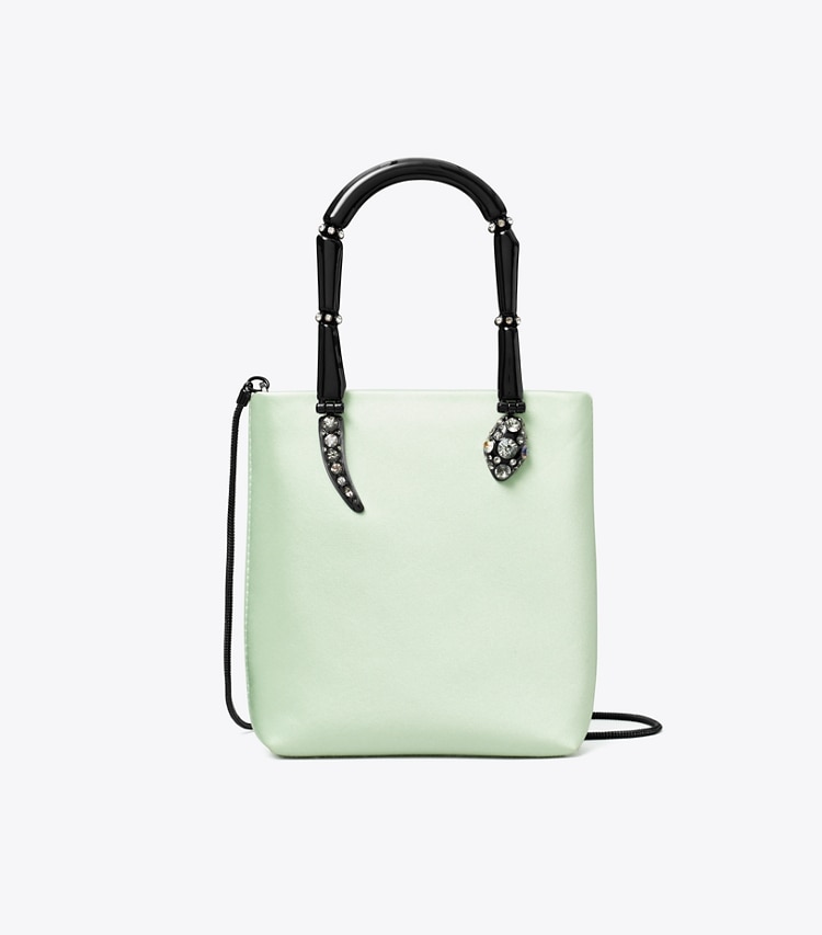 Tory Burch designer crossbody bags Mini Satin Snake Handle Tote in Mint front