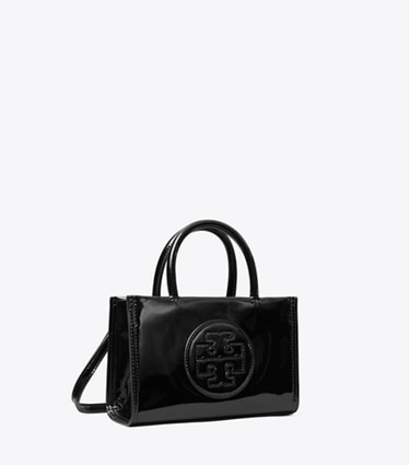 Tory Burch designer borse a spalla Mini shopping Ella Bio in pelle verniciata in Black angle