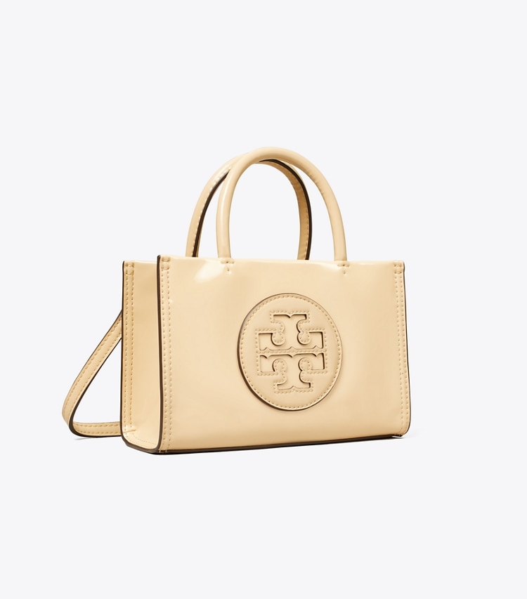 Tory Burch designer borse a spalla Mini shopping Ella Bio in pelle verniciata in Vanilla Soft Serve angle