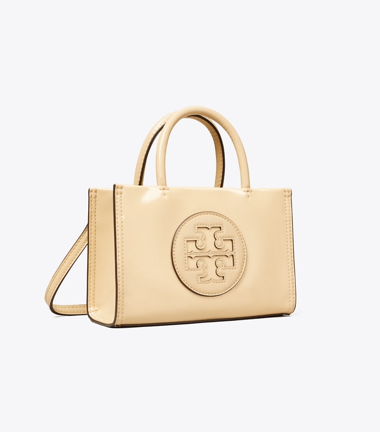 Tory Burch designer borse a spalla Mini shopping Ella Bio in pelle verniciata in Vanilla Soft Serve angle