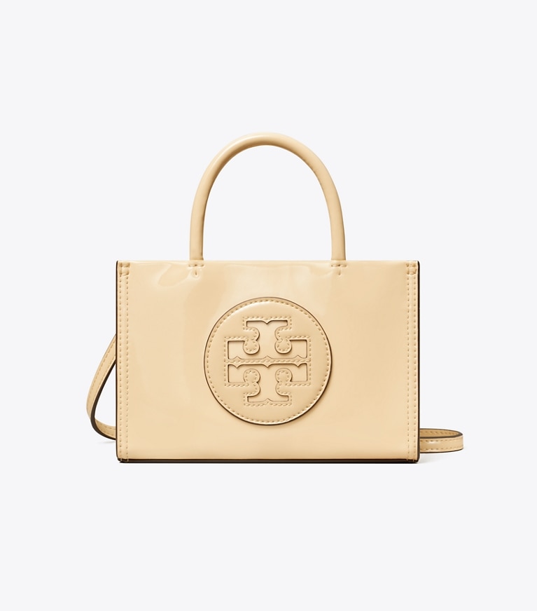 Tory Burch designer borse a spalla Mini shopping Ella Bio in pelle verniciata in Vanilla Soft Serve angle