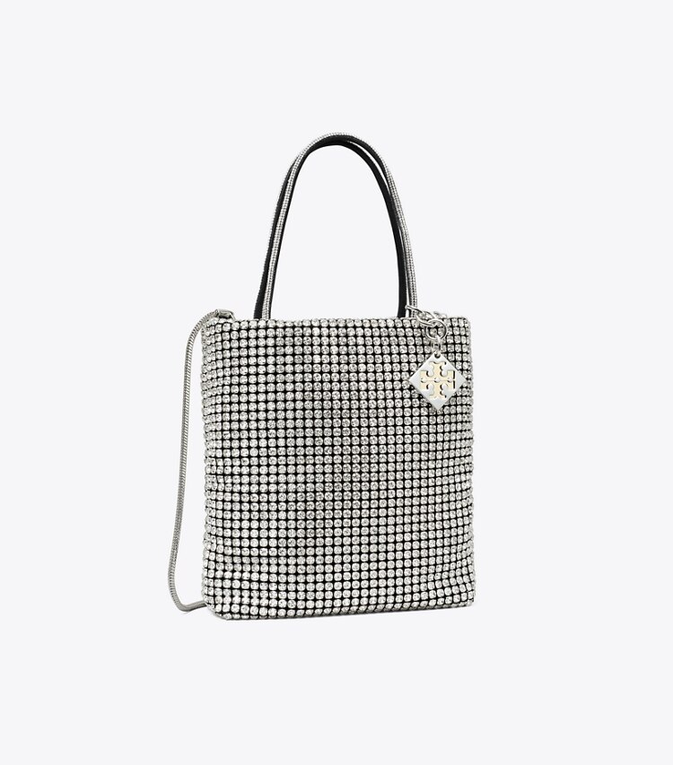 Tory Burch designer borse a spalla Mini shopping impreziosita da cristalli in Silver angle