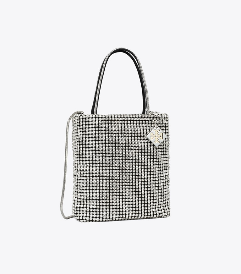Tory Burch designer borse a spalla Mini shopping impreziosita da cristalli in Silver angle