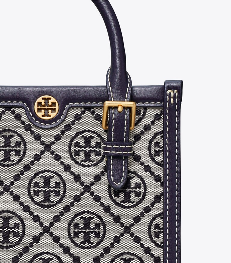 Tory Burch designer borse a spalla Mini shopping in jacquard con T Monogram in Tory Navy angle
