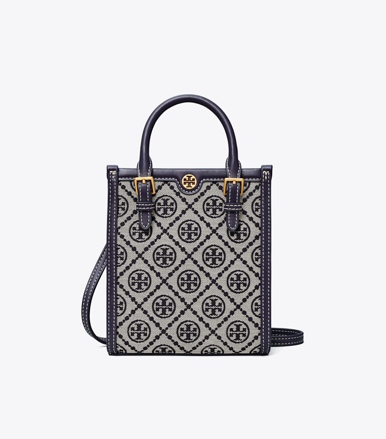 Tory Burch designer borse a spalla Mini shopping in jacquard con T Monogram in Tory Navy angle