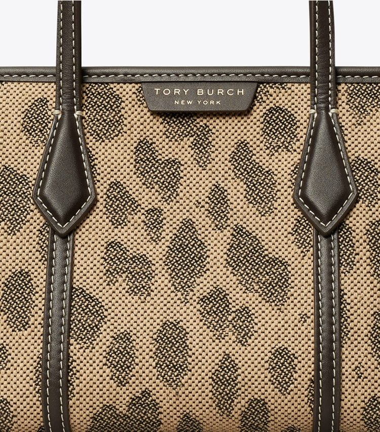 Tory Burch designer borse a spalla Mini shopping Perry in tela in Cheetah Spots dettaglio