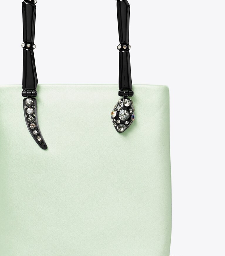 Tory Burch designer borse a spalla Mini shopping Snake in raso con manici in Mint angle