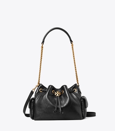 Tory Burch designer borse a spalla Mini shoulder bag Charlie matelassé con coulisse in Black front