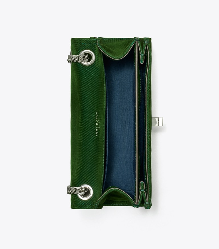 Tory Burch designer borse a tracolla Mini Shoulder bag Kira Turnlock floccata in Emerald angle