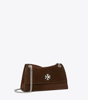 Tory Burch designer borse a tracolla Mini Shoulder bag Kira Turnlock in suede in Dark Cocoa angle