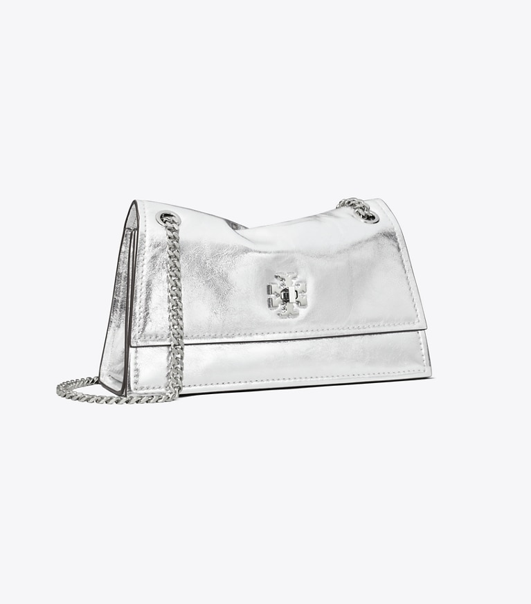 Tory Burch designer borse a tracolla Mini Shoulder bag Kira Turnlock metallizzata in Silver angle