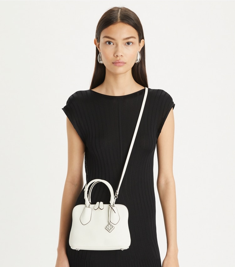 Tory Burch designer crossbody bags Mini Swing Satchel in White additional on model