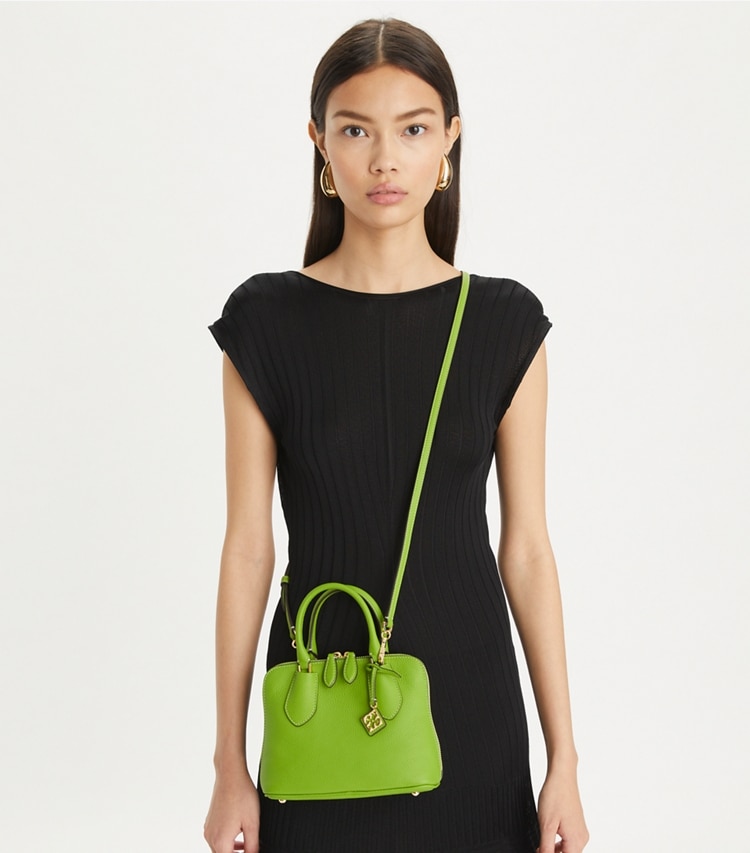 Tory Burch designer crossbody bags Mini Swing Satchel in Wheat Grass additional on model