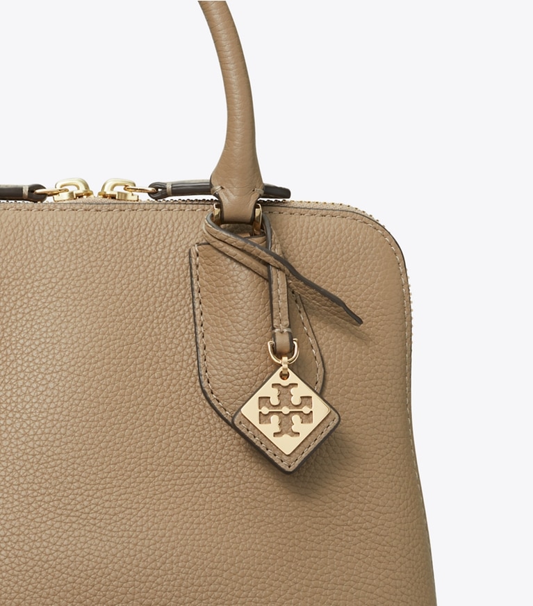 Tory Burch designer crossbody bags Mini Swing Satchel in Taupe Oak angle
