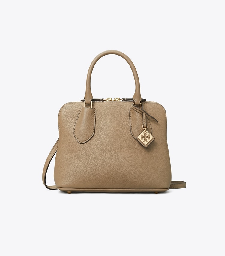 Tory Burch designer crossbody bags Mini Swing Satchel in Taupe Oak front