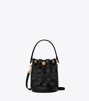 Tory Burch Petite T Monogram Barrel Bag in Black