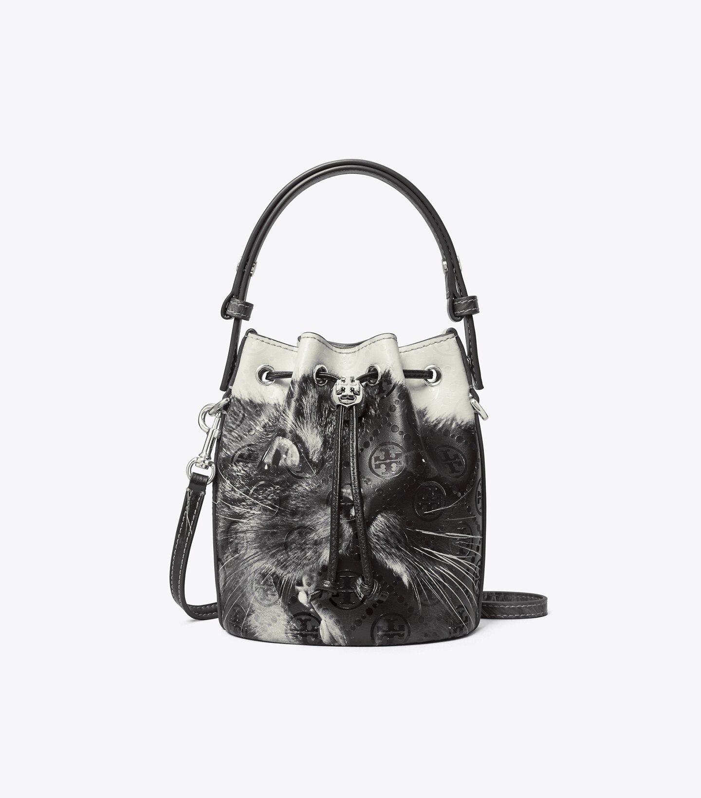 Mini T Monogram Cat Print Bucket Bag