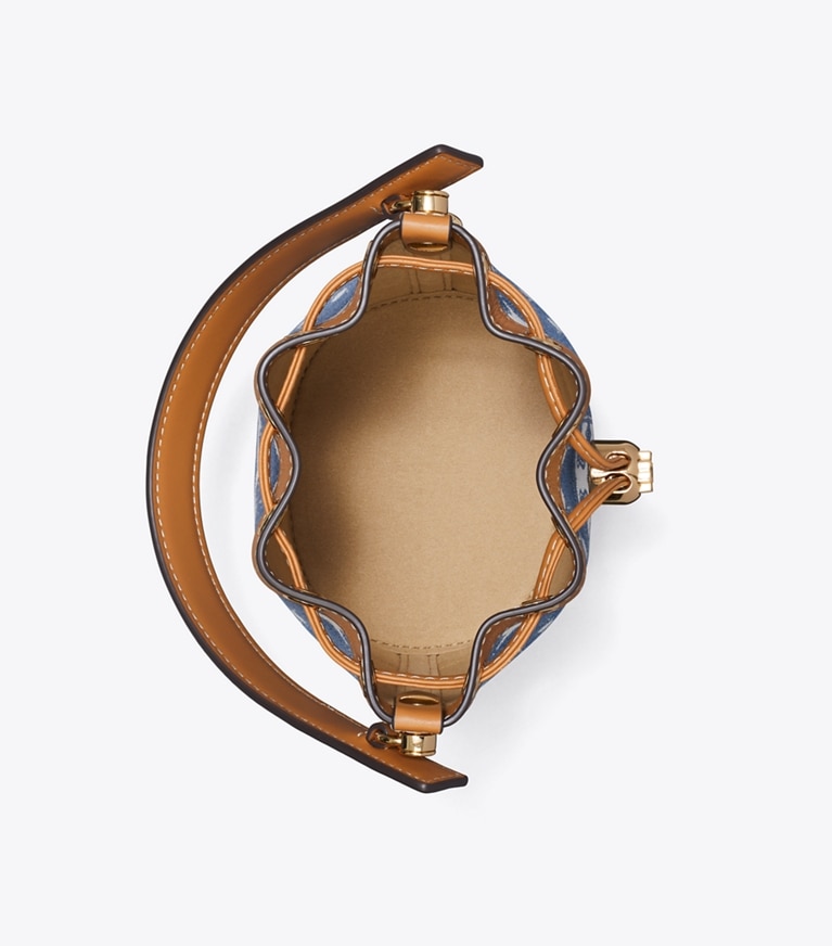 Tory Burch designer crossbody bags Mini T Monogram Denim Bucket Bag in Multi angle