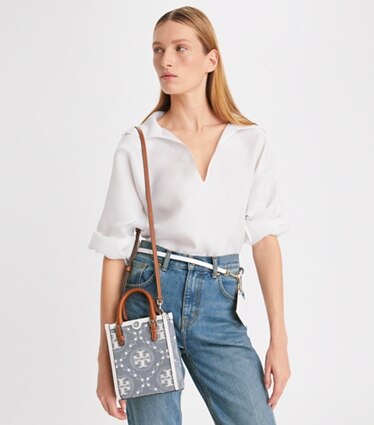 Tory Burch Mini T Monogram Denim Bucket Bag