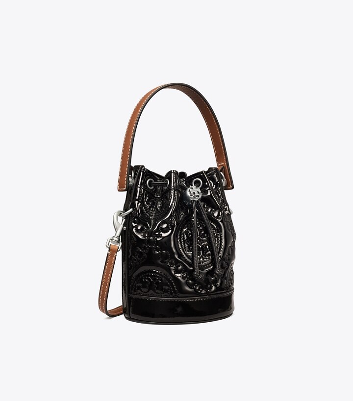 Mini T Monogram Embroidered Patent Bucket Bag: Women's Handbags | Crossbody  Bags | Tory Burch EU