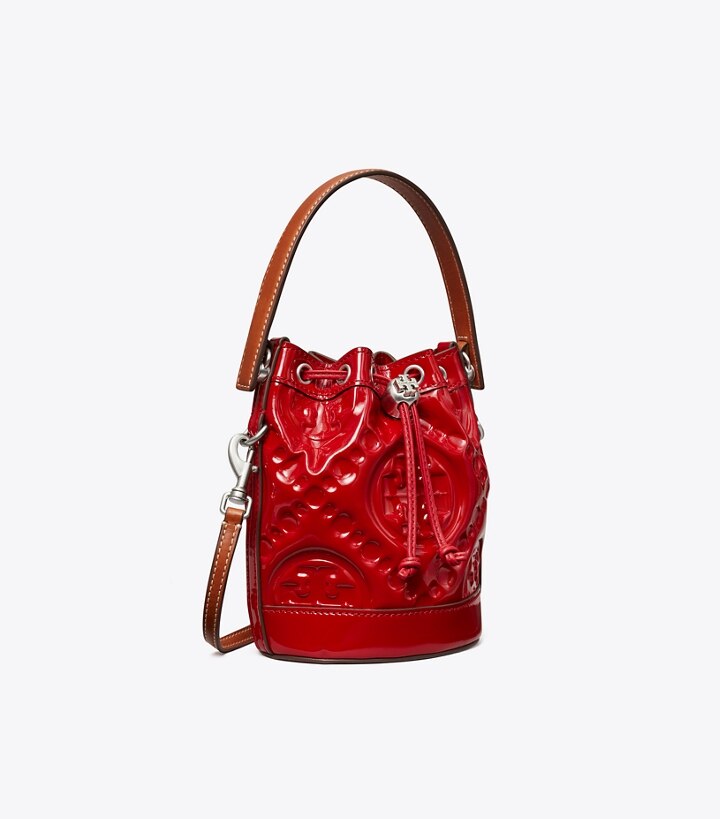 T Monogram Patent Embossed Bucket Bag: Women's Handbags, Crossbody Bags