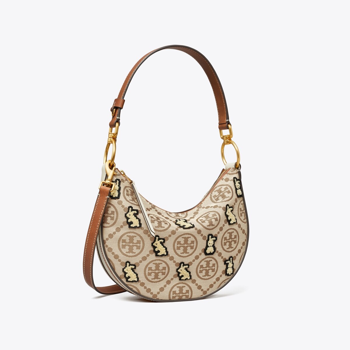 Mini T Monogram Embroidered Rabbit Crescent Bag Womens Handbags Crossbody Bags Tory Burch Eu 1759