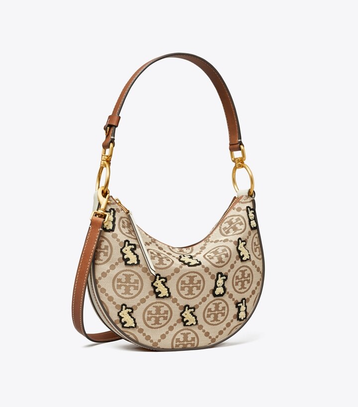 Mini T Monogram Embroidered Rabbit Crescent Bag: Women's Handbags | Crossbody  Bags | Tory Burch UK