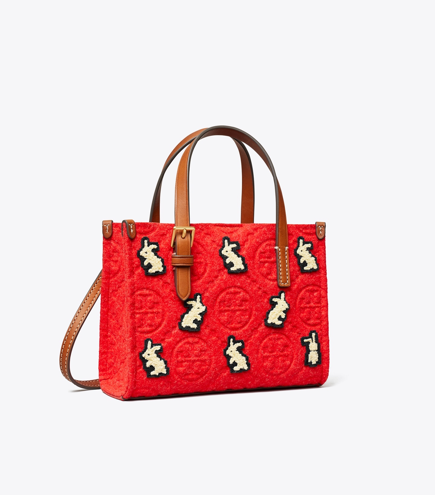 Mini T Monogram Embroidered Rabbit Square Tote