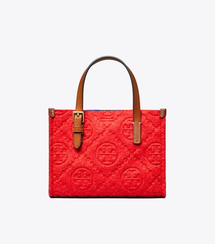 Tory Burch designer tote bags Mini T Monogram Embroidered Rabbit Square Tote in Red back