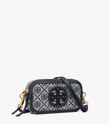 Tory Burch Mini T Monogram Denim Tote in Blue