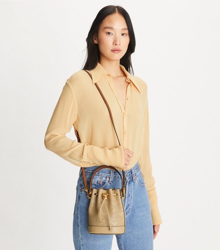 Leather bucket bag clearance with buckle