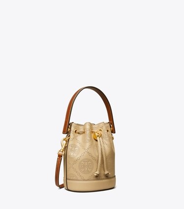 Tory Burch Women's T Monogram Bucket Bag, Ivory, Off White, Print, One  Size: Handbags