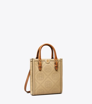 Tory Burch Women's T Monogram Perforated Mini Barrel Bag in Almond Flour, One Size