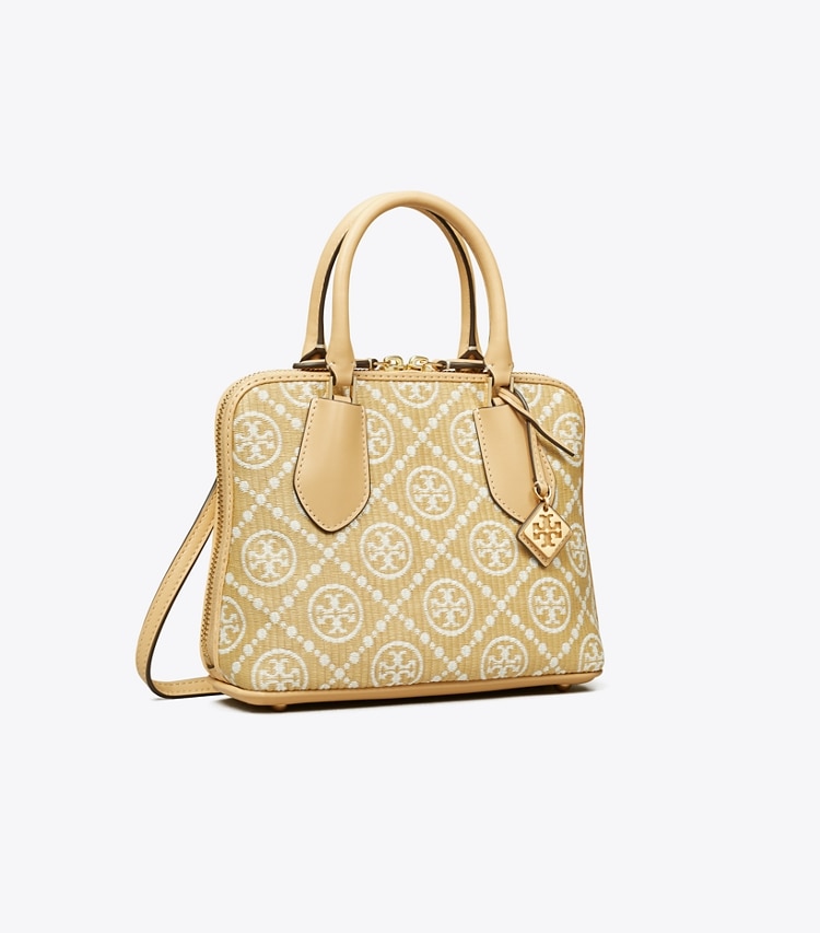 Tory Burch designer crossbody bags Mini T Monogram Raffia Swing Satchel in Natural angle