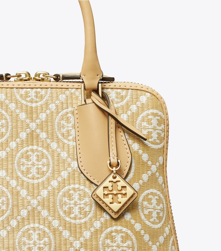 Tory Burch designer crossbody bags Mini T Monogram Raffia Swing Satchel in Natural angle