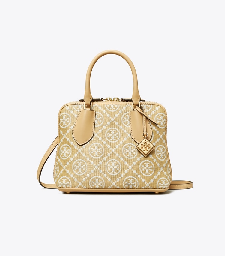 Tory Burch designer crossbody bags Mini T Monogram Raffia Swing Satchel in Natural front