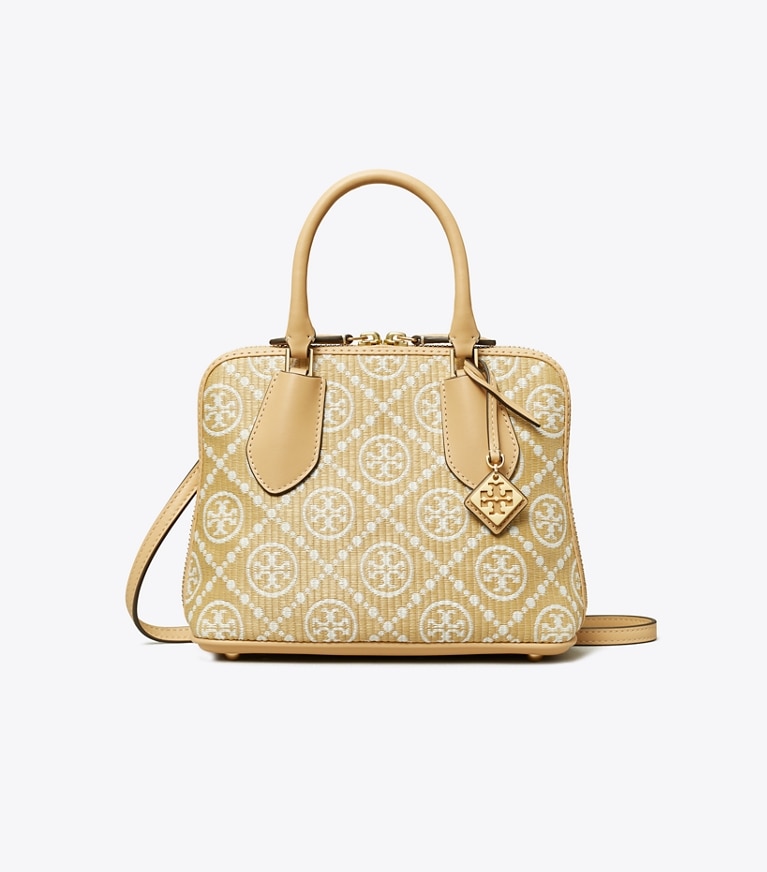 Tory Burch designer crossbody bags Mini T Monogram Raffia Swing Satchel in Natural angle