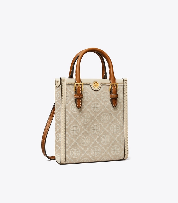 Tory Burch Perry Mini Crossbody Tote In Clam Shell/brass