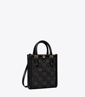 T Monogram Embossed Leather Tote Bag in Black - Tory Burch