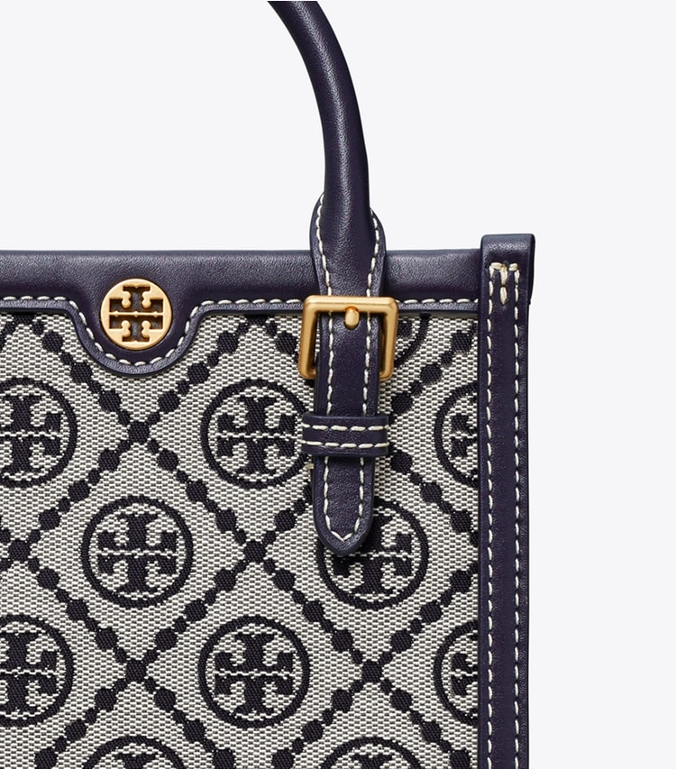 Tory Burch designer crossbody bags Mini T Monogram Tote in Tory Navy detail