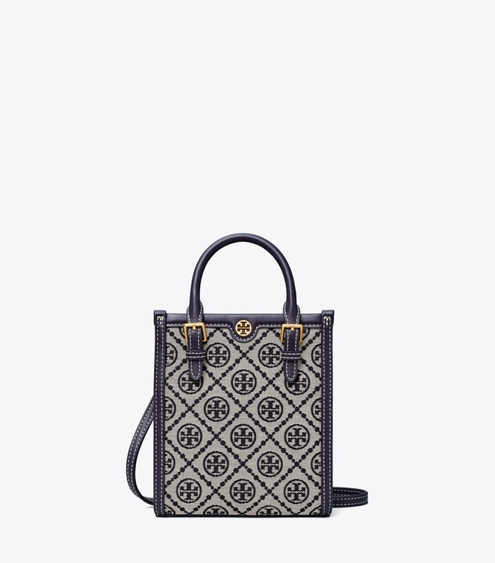 Tory Burch designer crossbody bags Mini T Monogram Tote in Tory Navy front