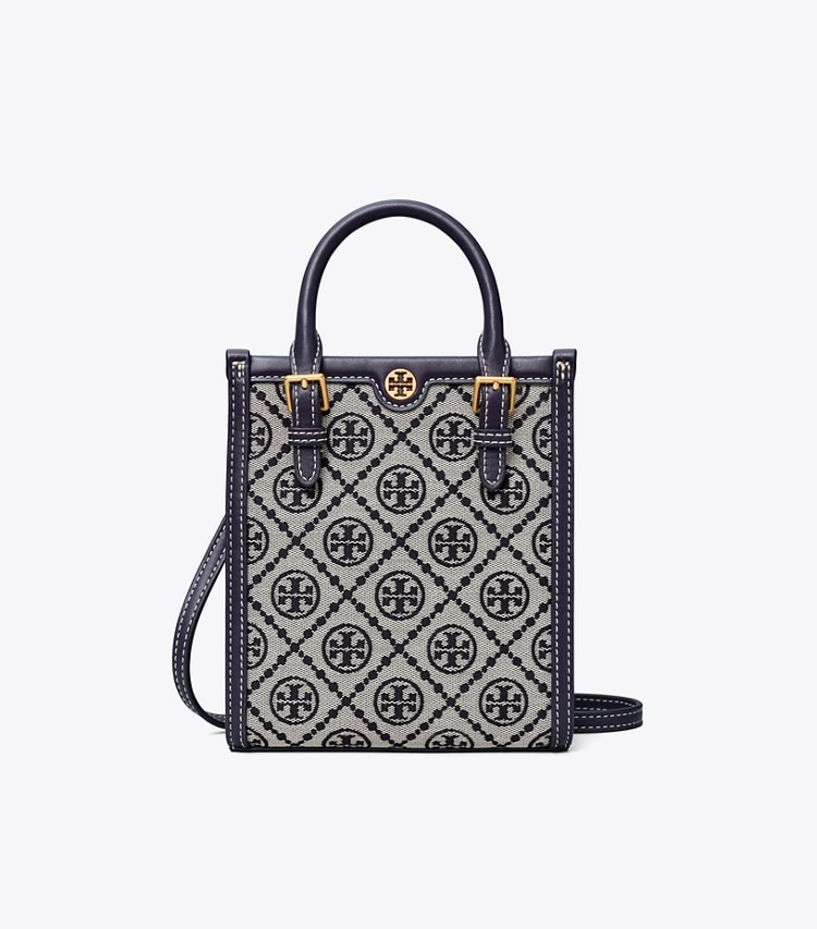 Tory Burch designer crossbody bags Mini T Monogram Tote in Tory Navy front