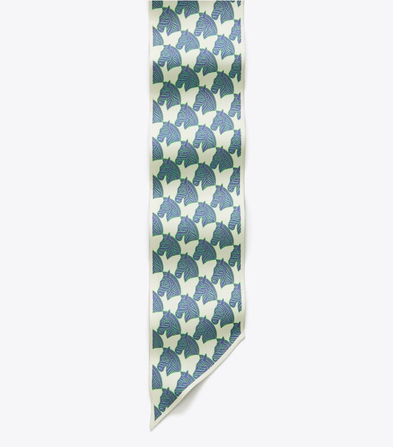 Tory Burch designer scarves Mini Zebra Ribbon Tie in Mini Zebra Ribbon Tie - Green overhead