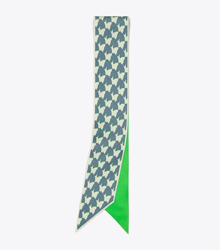 Tory Burch designer scarves Mini Zebra Ribbon Tie in Mini Zebra Ribbon Tie - Green folded