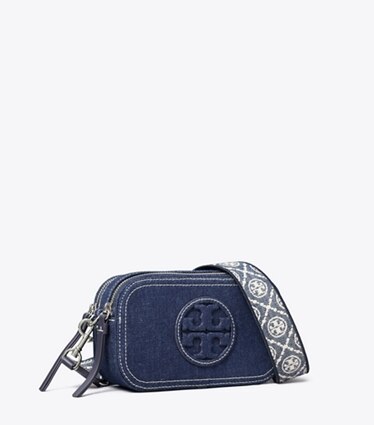 Tory Burch designer borse a spalla Minibag a tracolla Miller in denim in Royal Navy angle