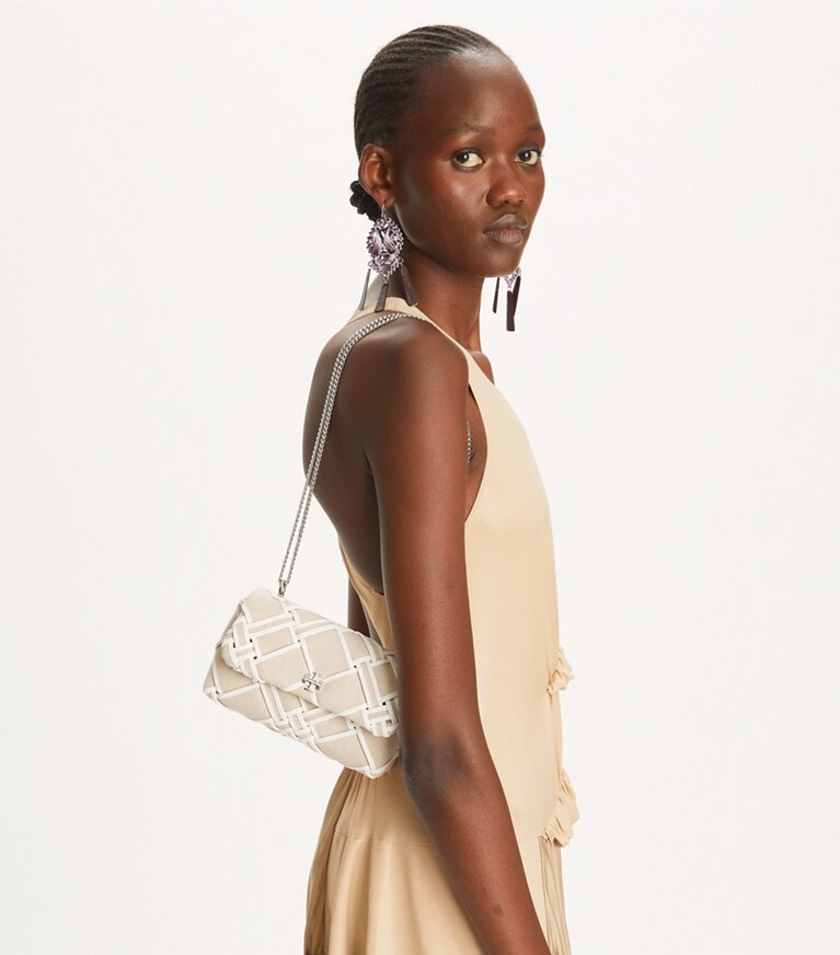 Tory Burch designer borse a spalla Minibag in tela Kira intrecciata con pattina in Natural / Blanc angle
