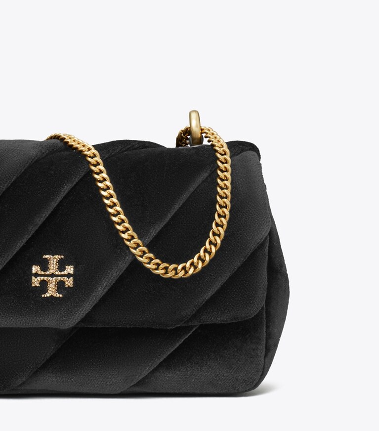 Tory Burch designer borse a spalla Minibag Kira in velluto con pattina ed effetto a drappeggio in Black angle