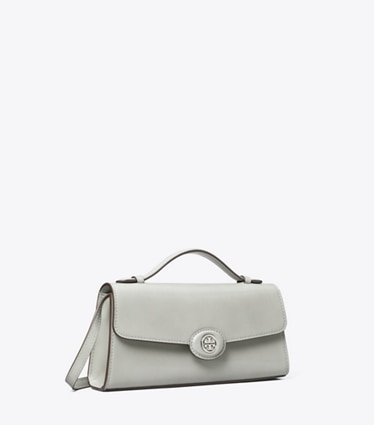 Tory Burch diseñador bolsos bandolera Minibolso bandolera Robinson Spazzolato en Light Granite ángulo